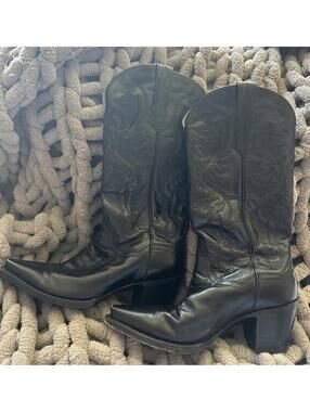 Dan Post women's Western Boots Black Leather Embroidered Sz 7M Cowgirl Festival